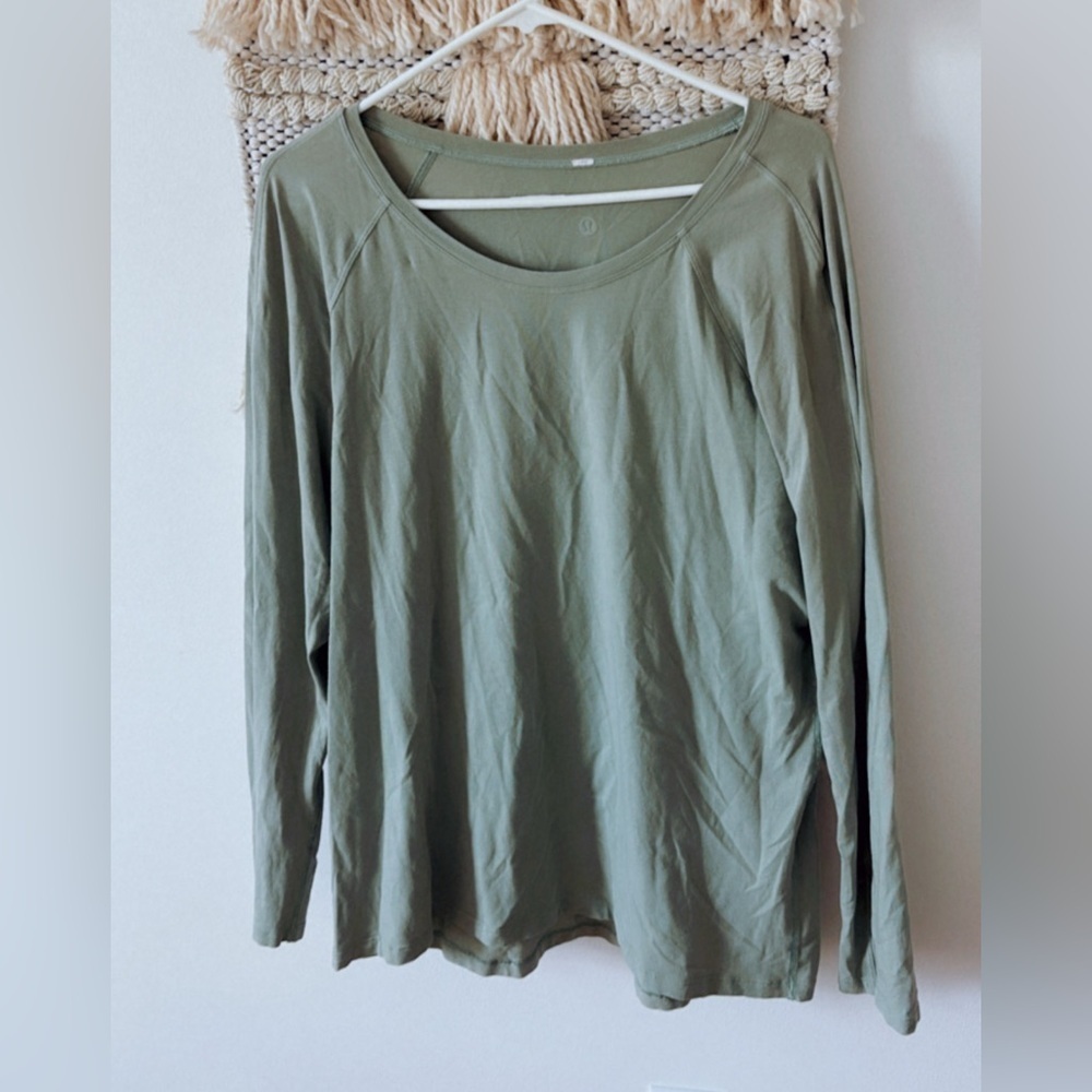 Lululemon BUNDLE Two Pima Cotton Long Sleeve Tees Ever Ready White and Green - Picture 5 of 7